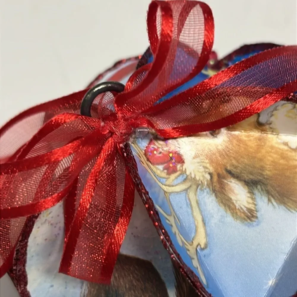 Recycled Christmas Cards Handmade Ornaments Set of two- Diameter 4”